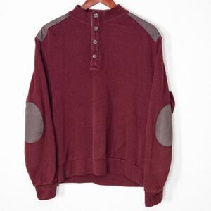 Cremieux Henley Elbow Patch Sweater Maroon Size M Normcore Heritage